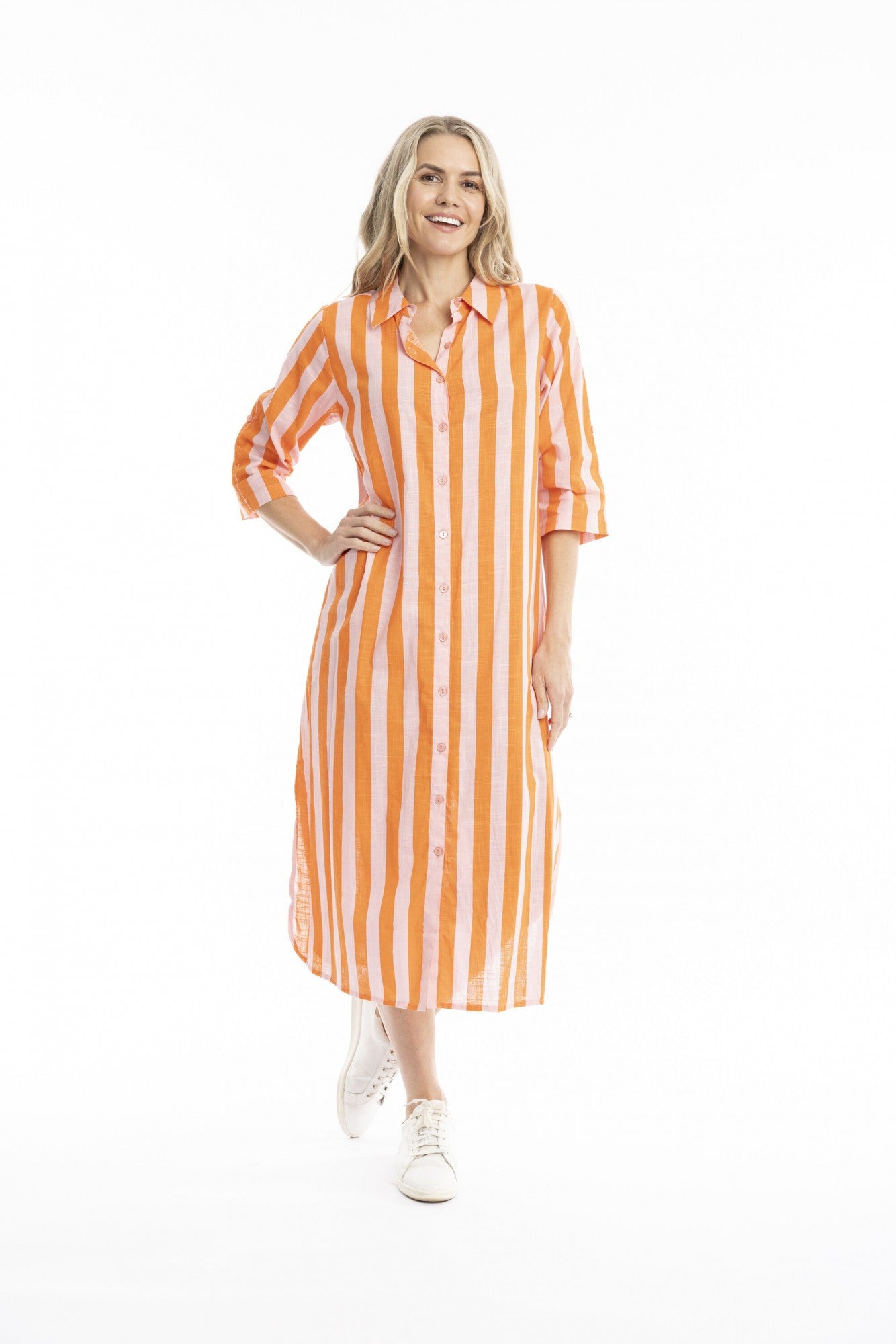 Orange pink stripe - sofia shirt dress