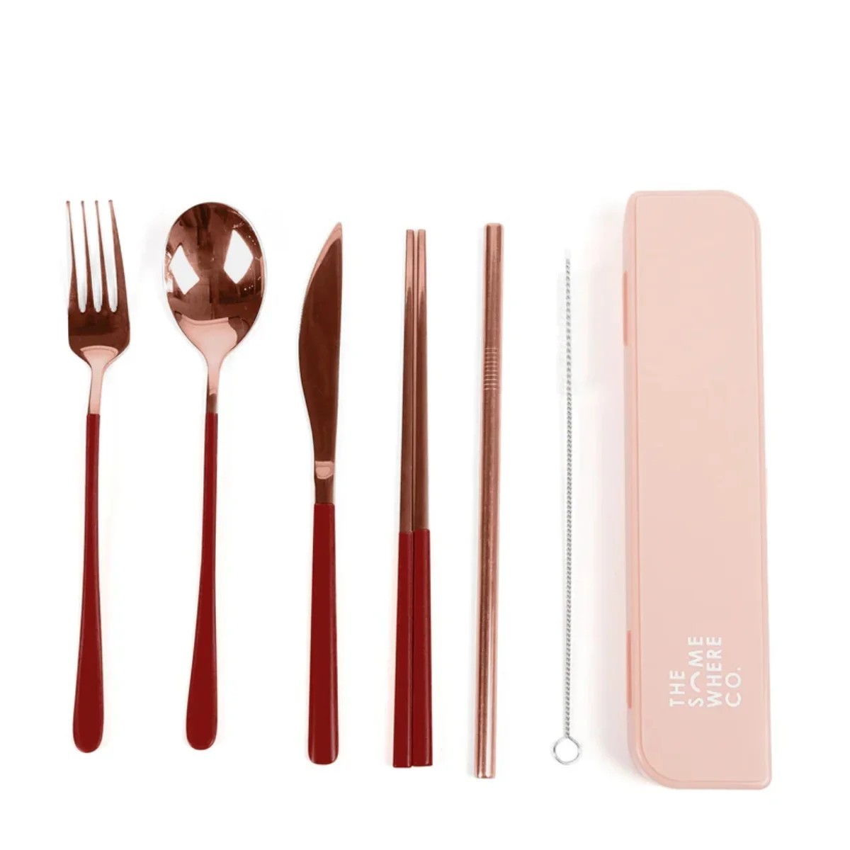 Takeaway cutlery kit Burgundy and Rose gold