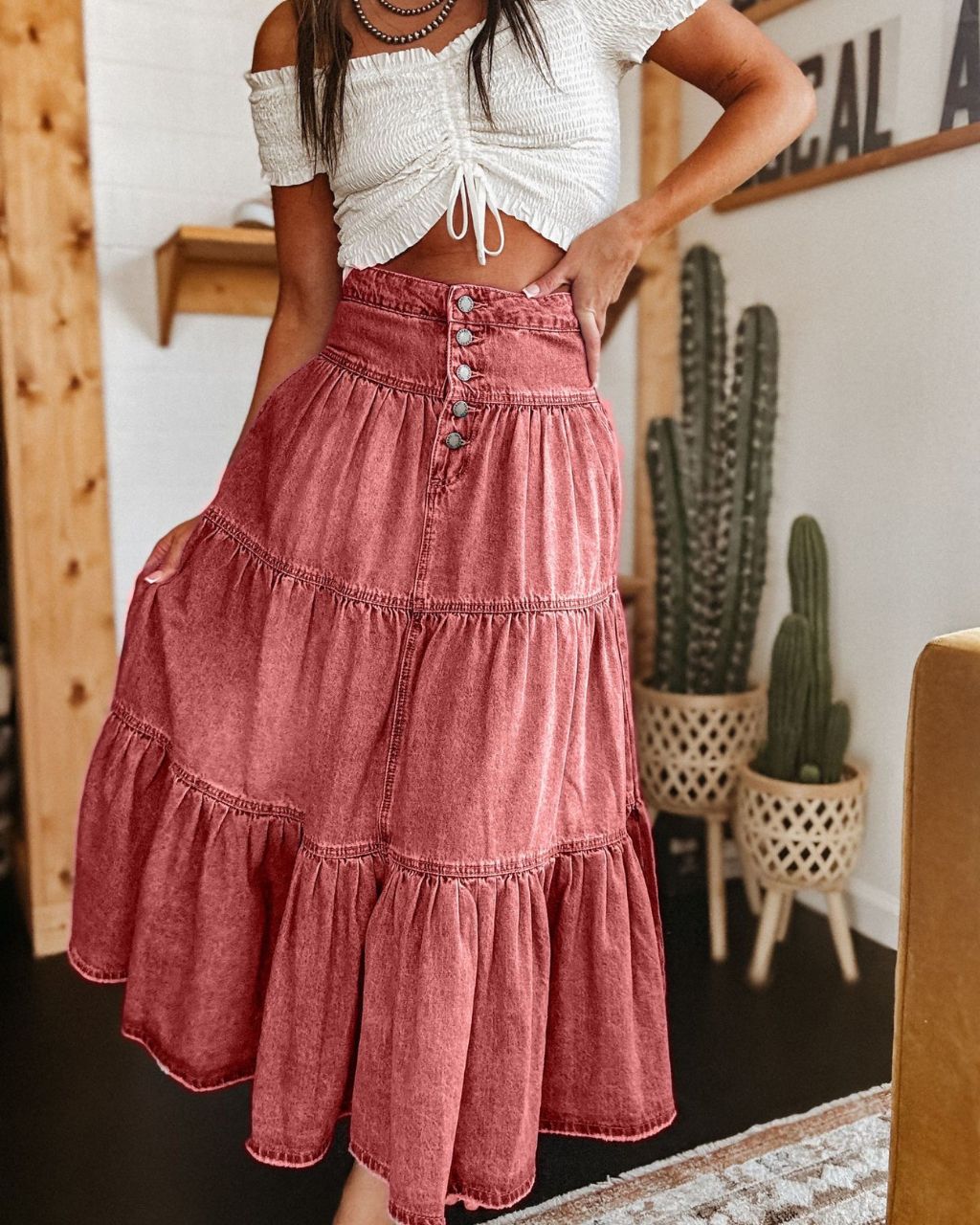 Rachel Denim Skirt Pink