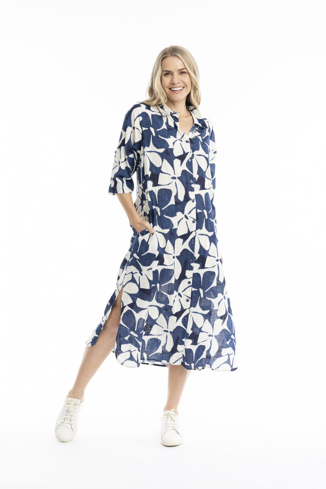 Cutout flowers navy - Sofia shirt dress