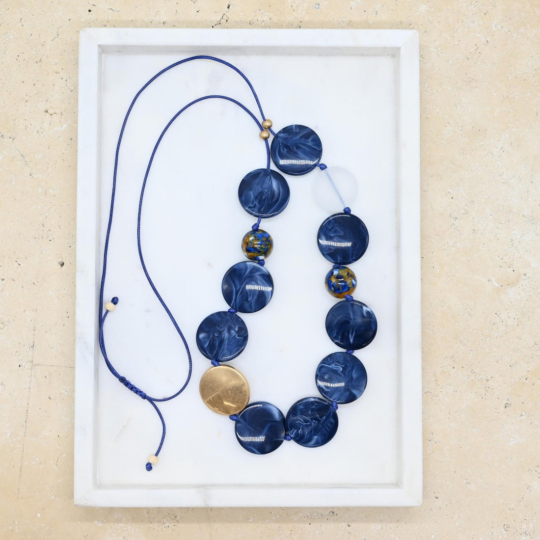 Resin Acrylic Metal Beaded necklace blue