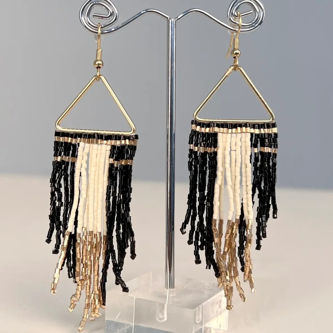Boho Beaded Fringe Earring Black