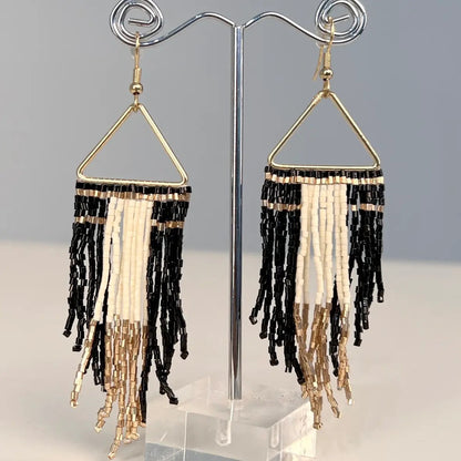 Boho Beaded Fringe Earring Black