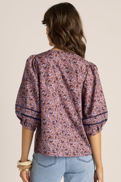 Alaia Print Lace Insert Blouse - ditzy