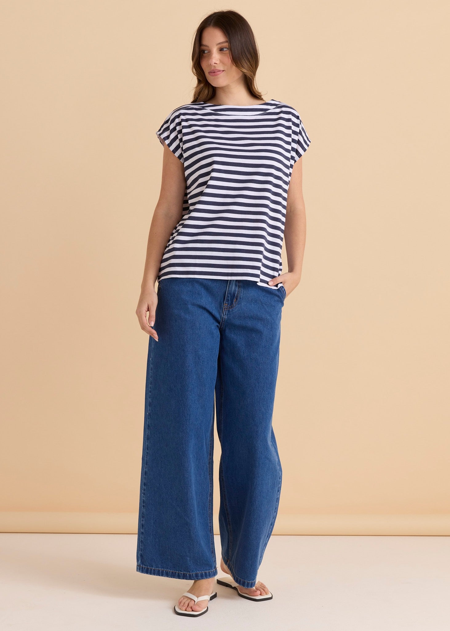 Beth Boat Neck Tee Navy Stripe