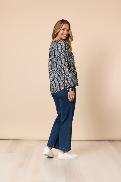 Lola Print Top Navy/White