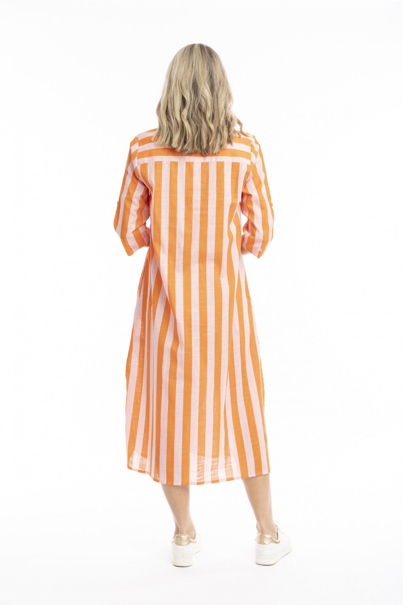 Orange pink stripe - sofia shirt dress