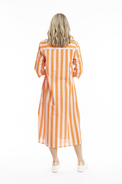 Orange pink stripe - sofia shirt dress