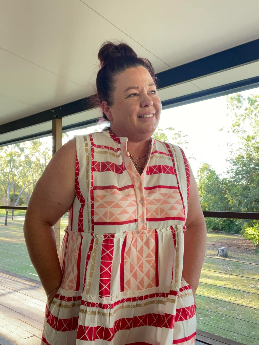 Red and Pink Jacquard Dress 