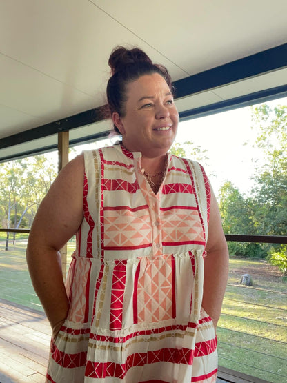 Red and Pink Jacquard Dress 