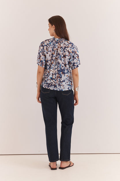 Anika Frill Neck Blouse - violet floral