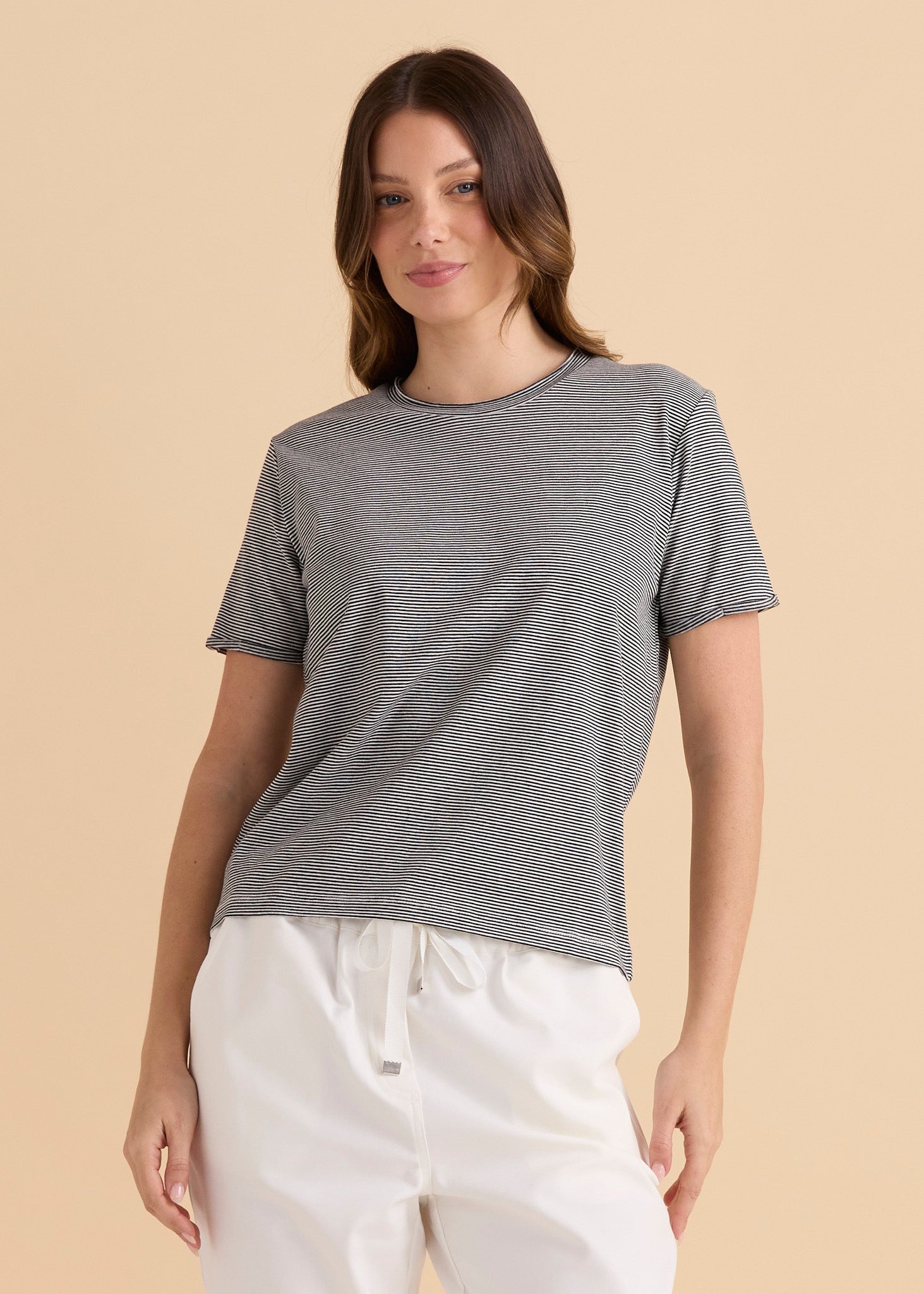 Cotton Slim Fit Tee Black Stripe