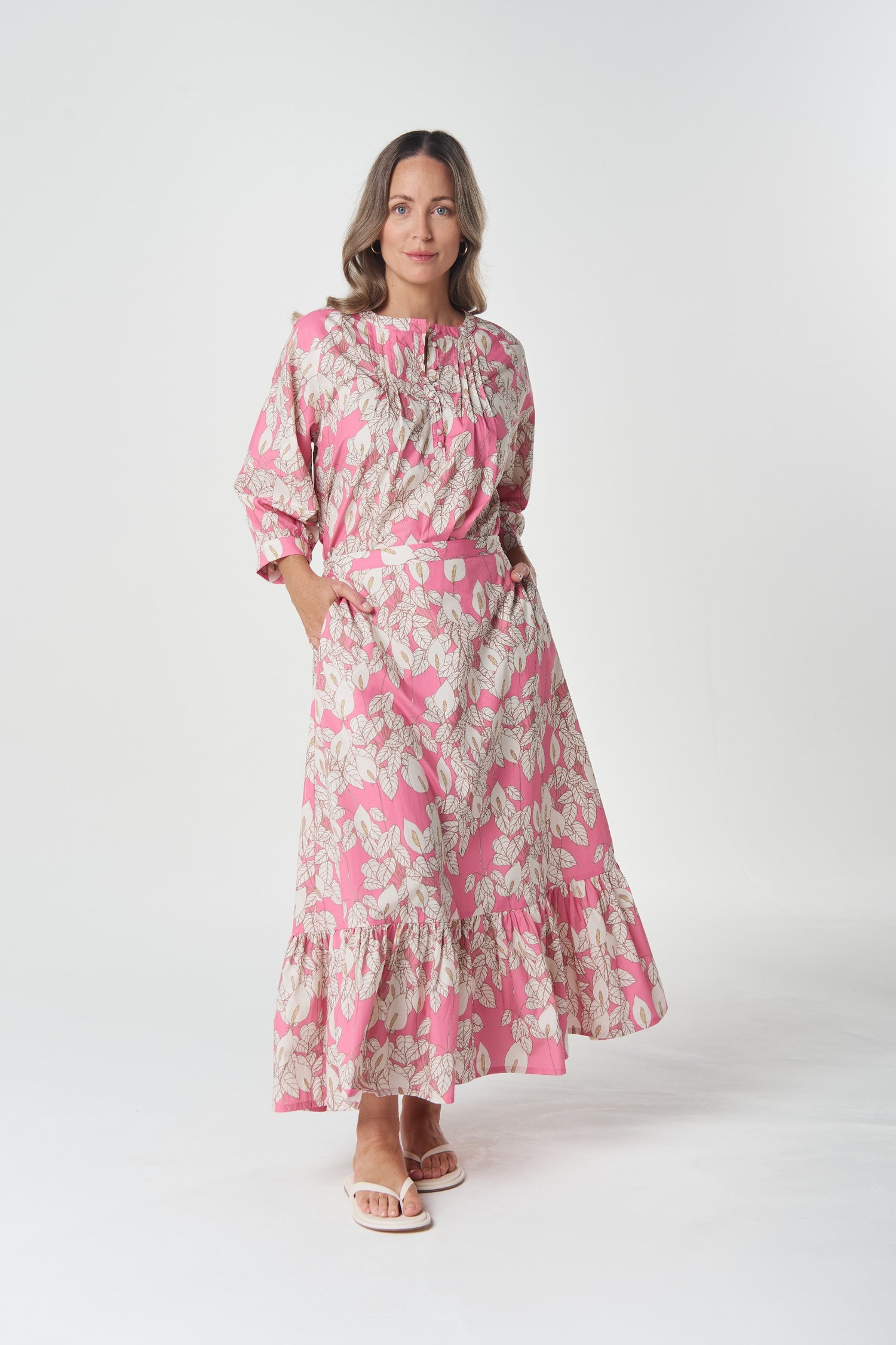 Coastal Cotton Skirt - flamingo flower