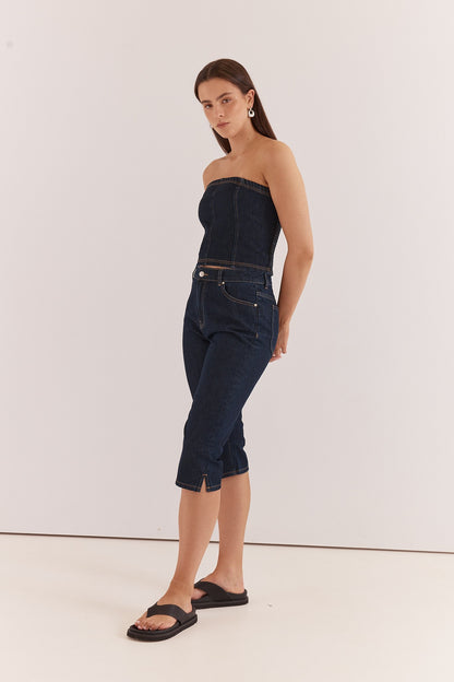 Lela Denim Pedal Pushers - navy