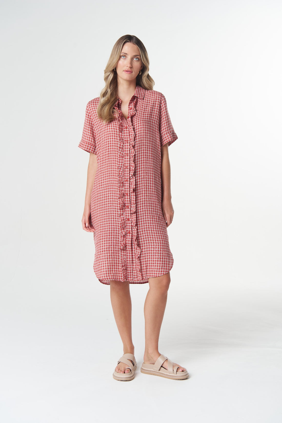 Beach Days Short Sleeve Frill Dress - poinsettia