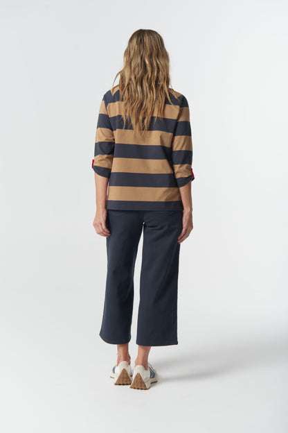 Track 3/4 sleeve cotton jersey top iced coffee/white