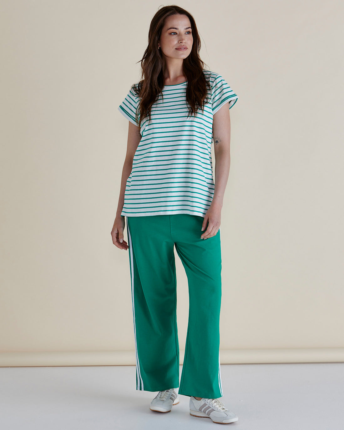 Caia Crew Tee Green Stripe