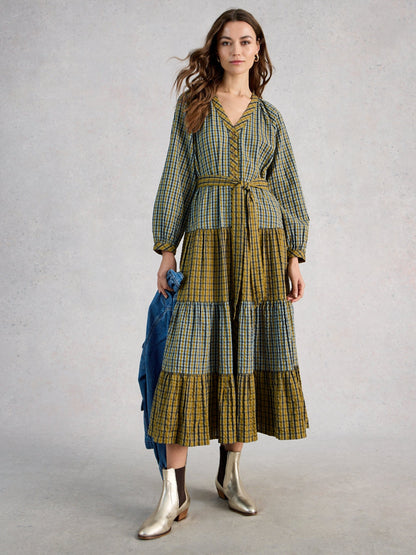 Clementine Check Midi Dress - green multi