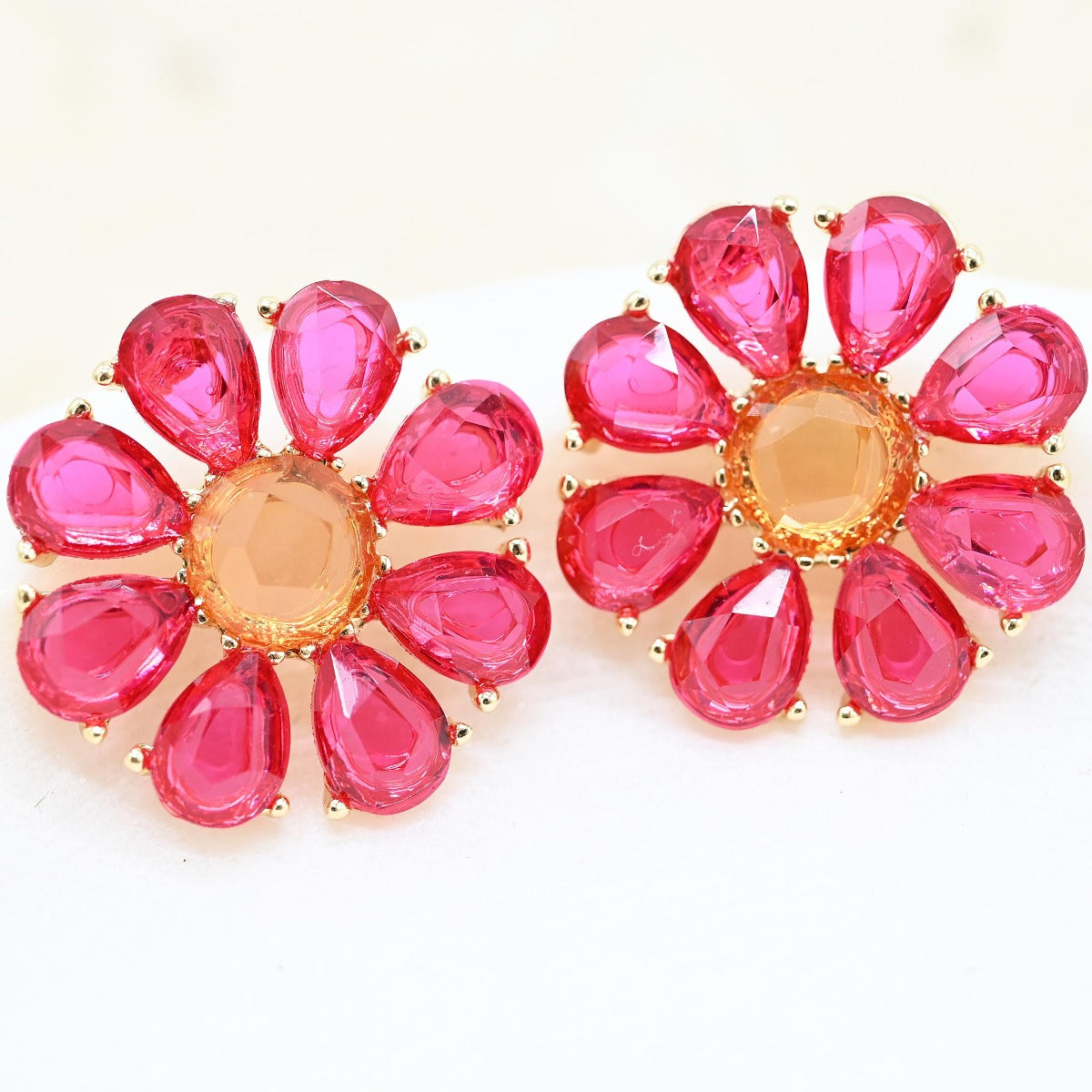 Pink Flower Gem Earring