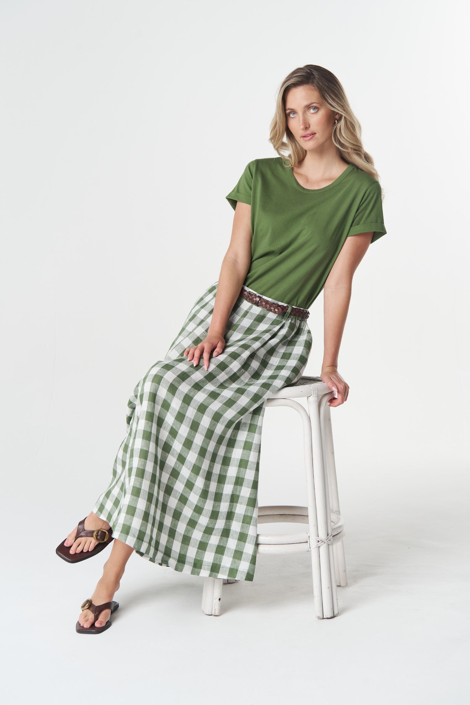 Field Maxi Gingham Skirt - cedar green