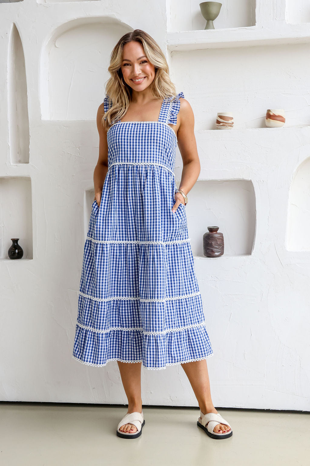 Blueberry gingham cotton dress