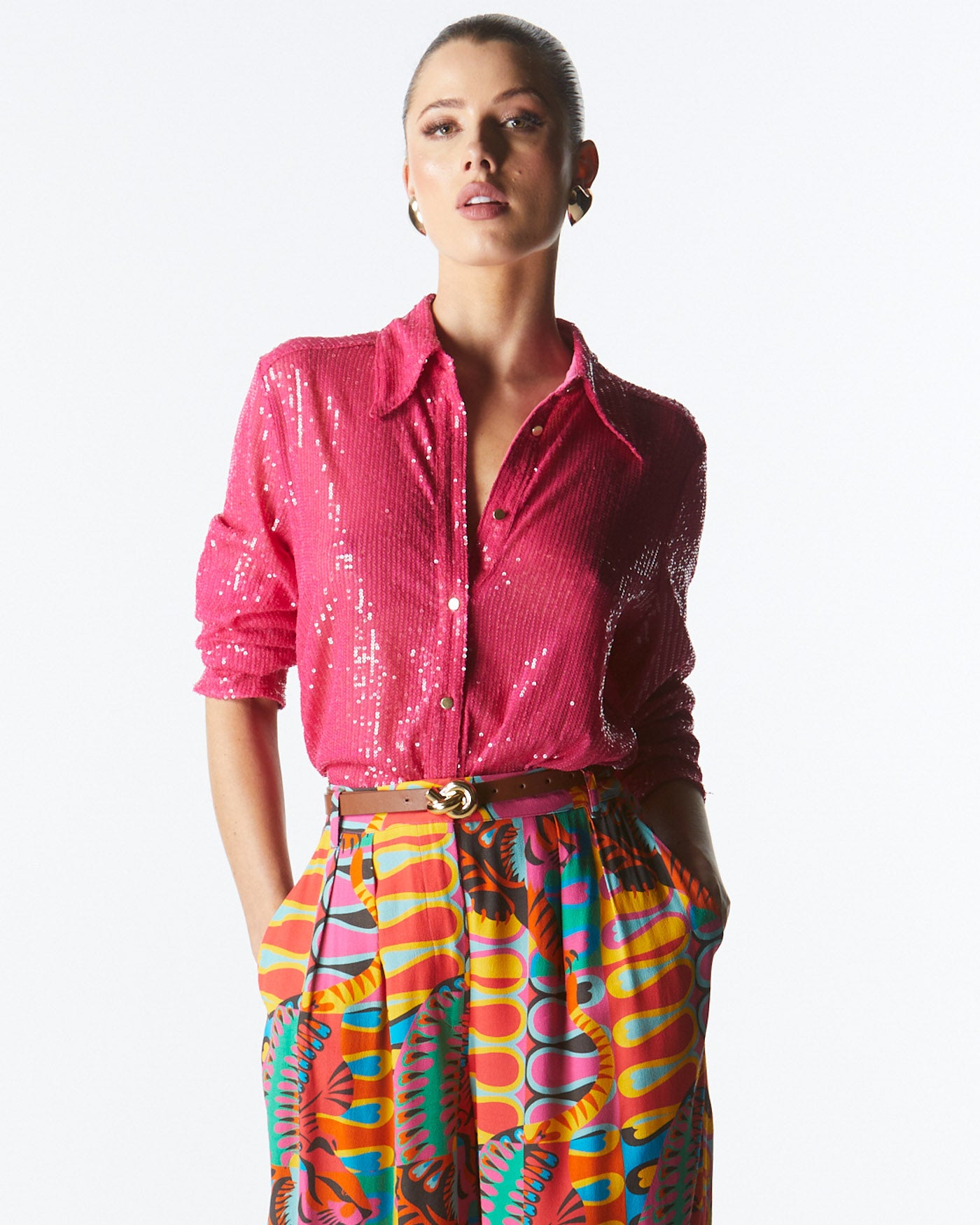 Impression Sequin Shirt fuschia