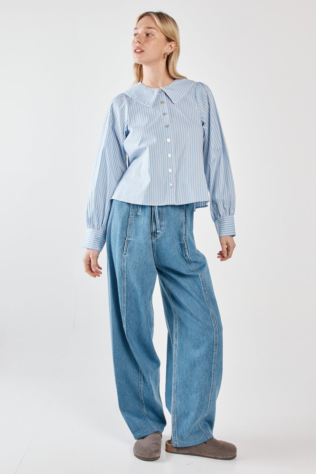 Gypsy Large Collared Shirt blue/choc stripe