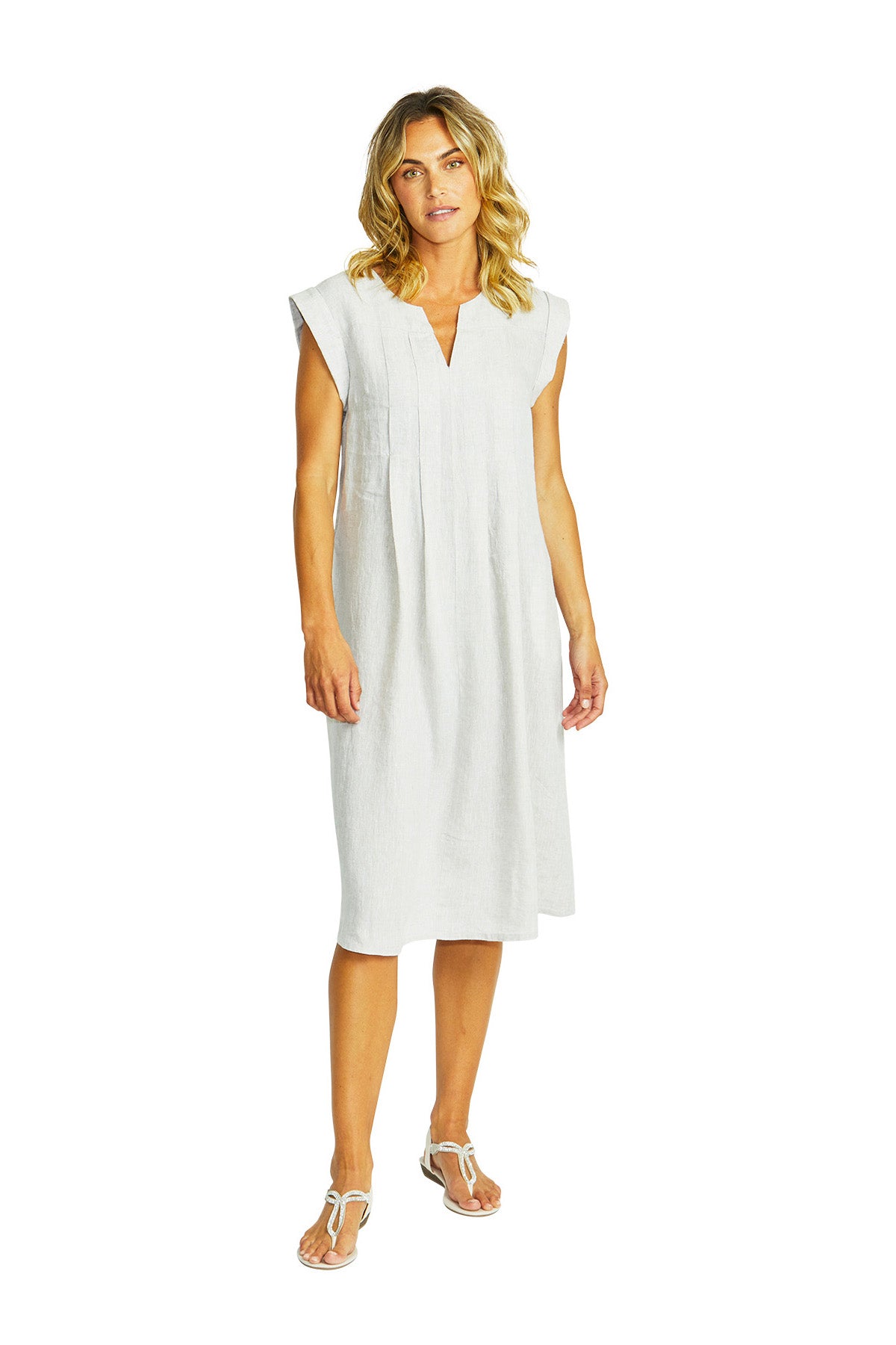 Maria Linen Pintuck Dress flax