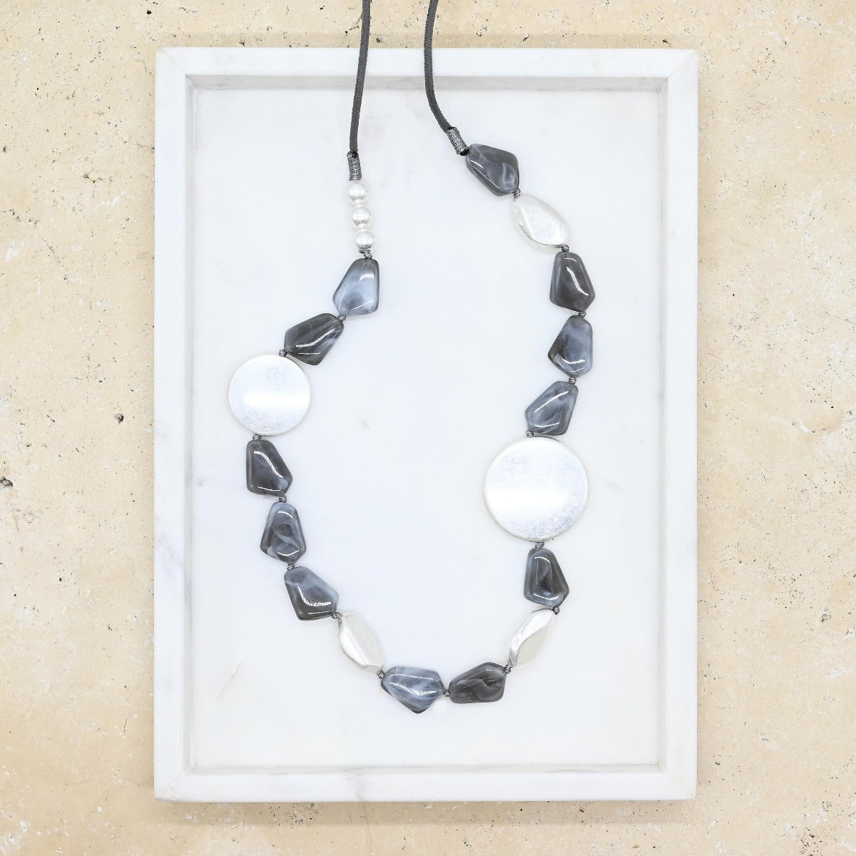 Acrylic Metal Beads Necklace Grey