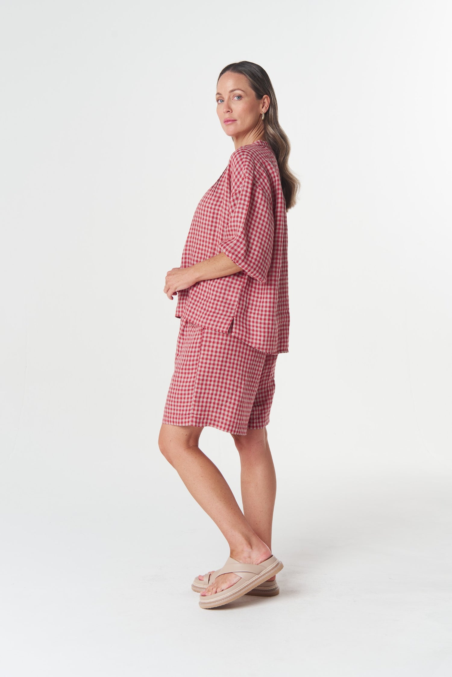 Maple Mini Check Blouse - poinsettia