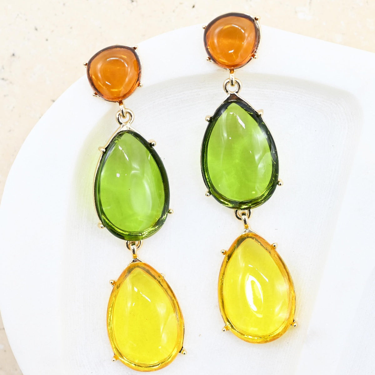 Amber Green Yellow Gem Earring