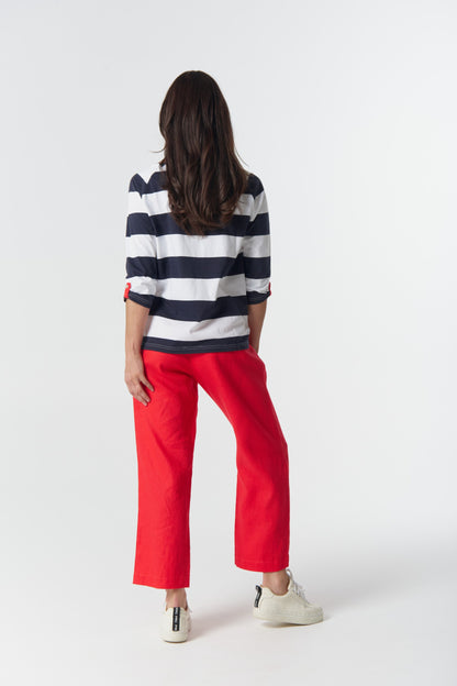 Track 3/4 sleeve cotton jersey top navy/white