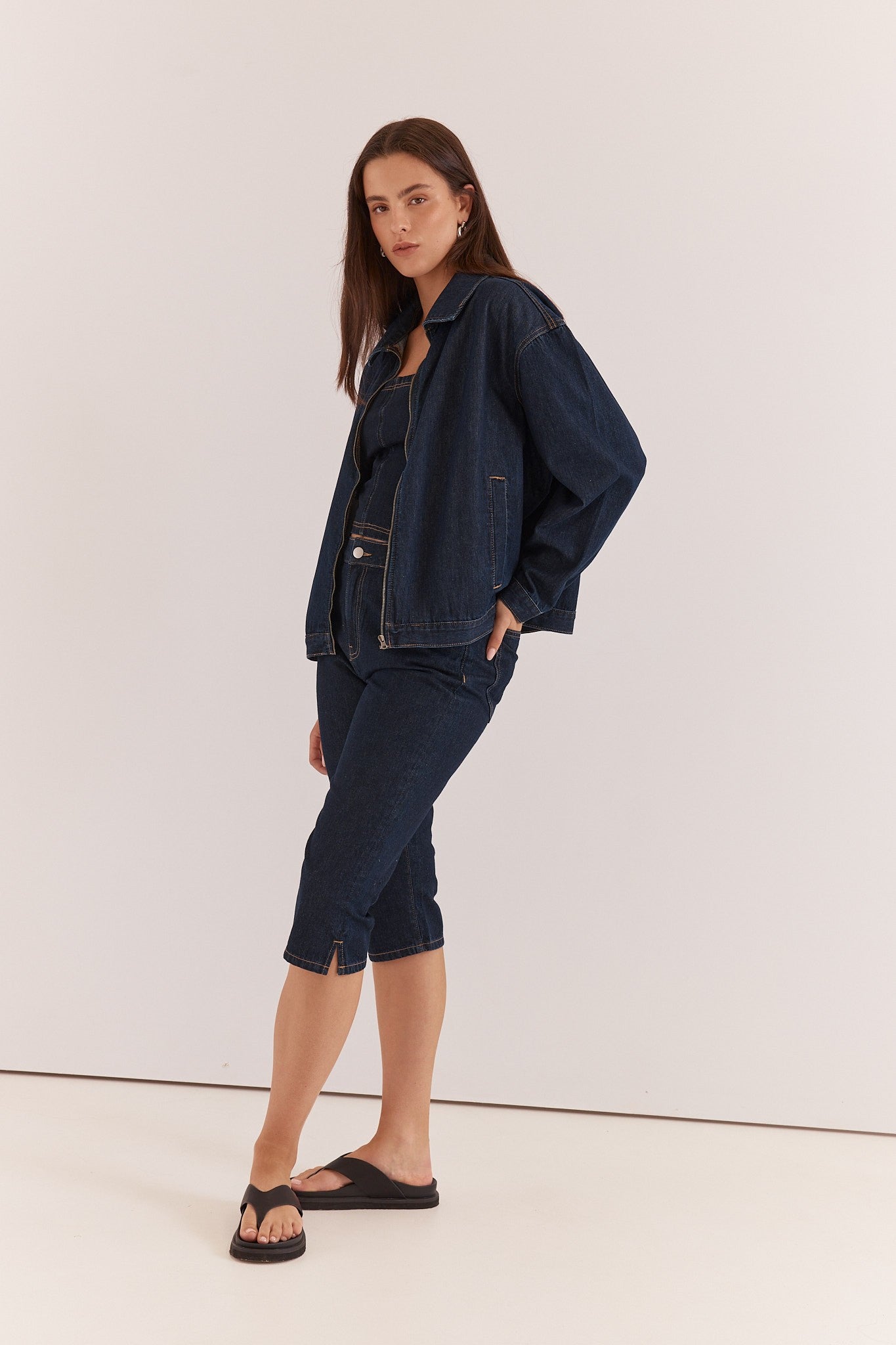 Lela Denim Pedal Pushers - navy