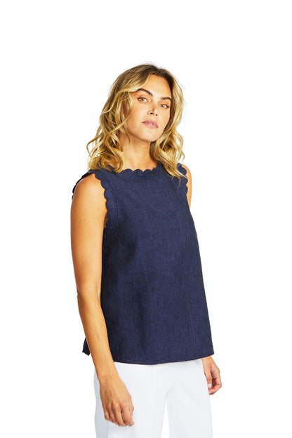 Lucy Linen Scallop Top Navy