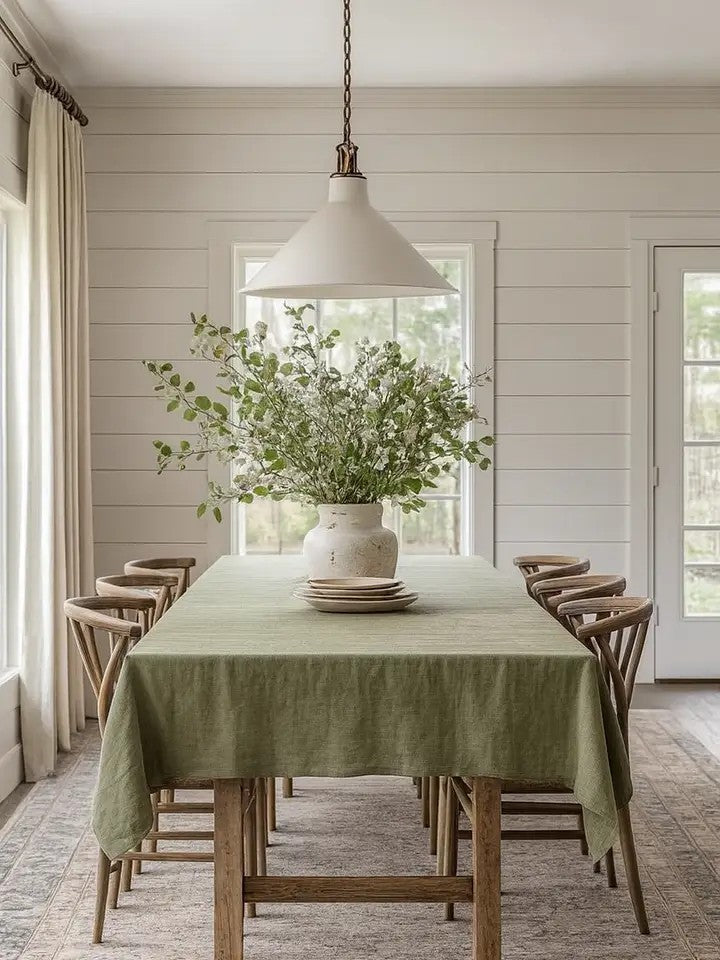 Pure French Linen Tablecloth Rectangle 150cm x 180cm Olive