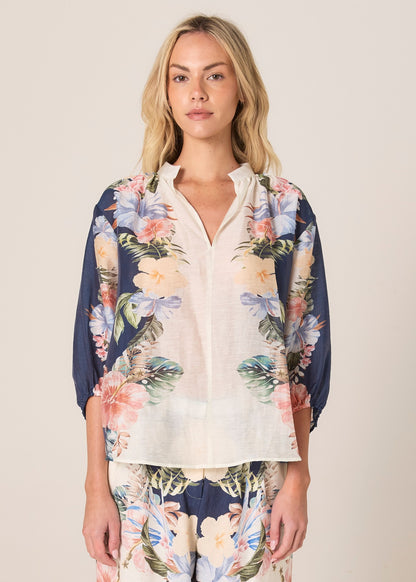 Solara Split Neck Blouse Navy