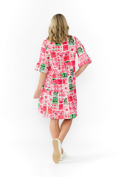 Maya button v neck dress - water block 3