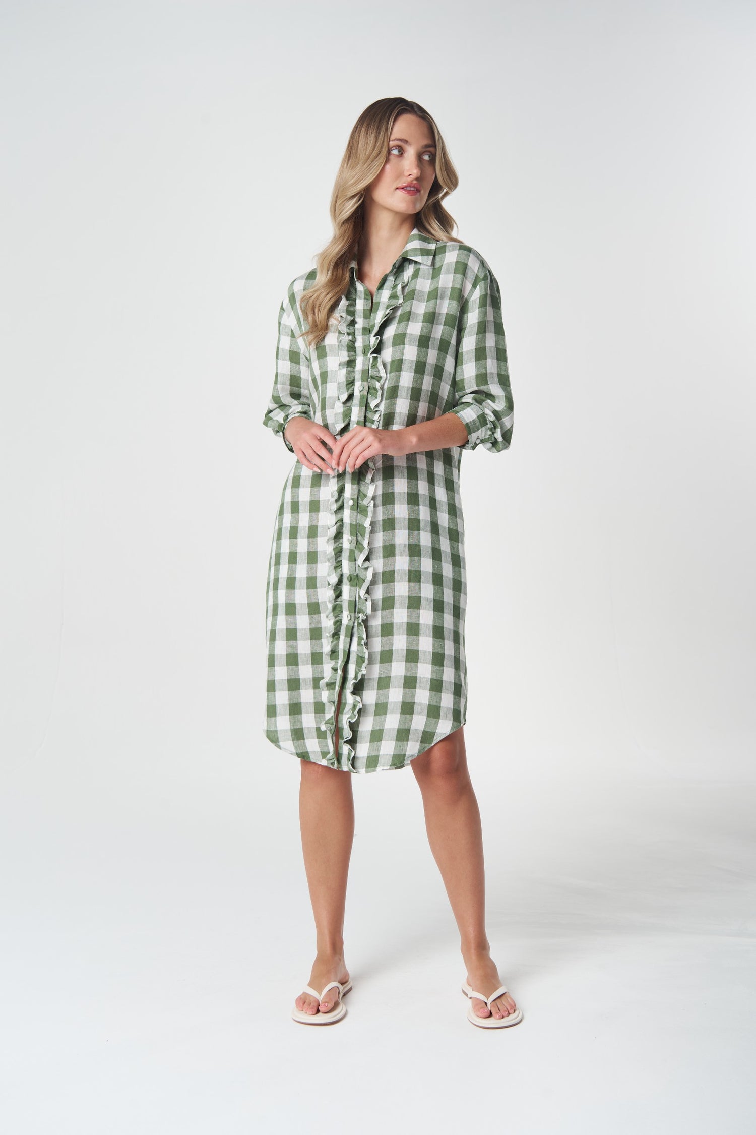 Beach Days Frill Gingham Dress - Cedar Green