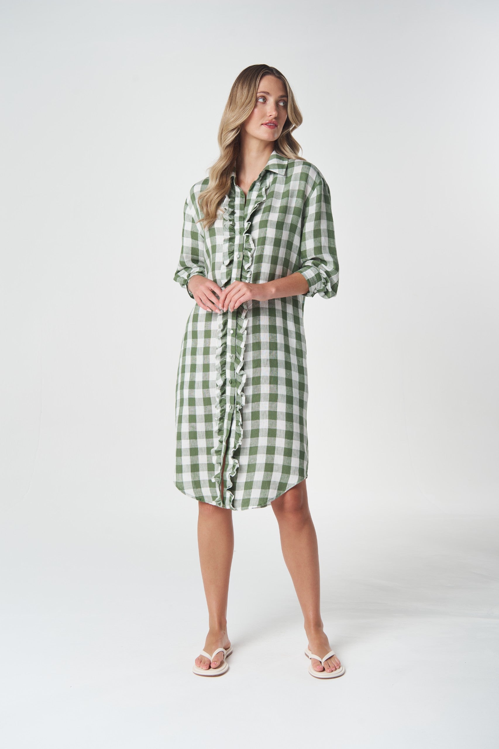 Beach Days Frill Gingham Dress - Cedar Green