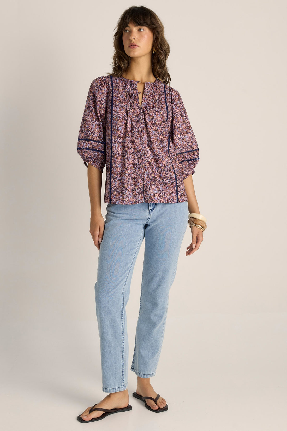 Alaia Print Lace Insert Blouse - ditzy