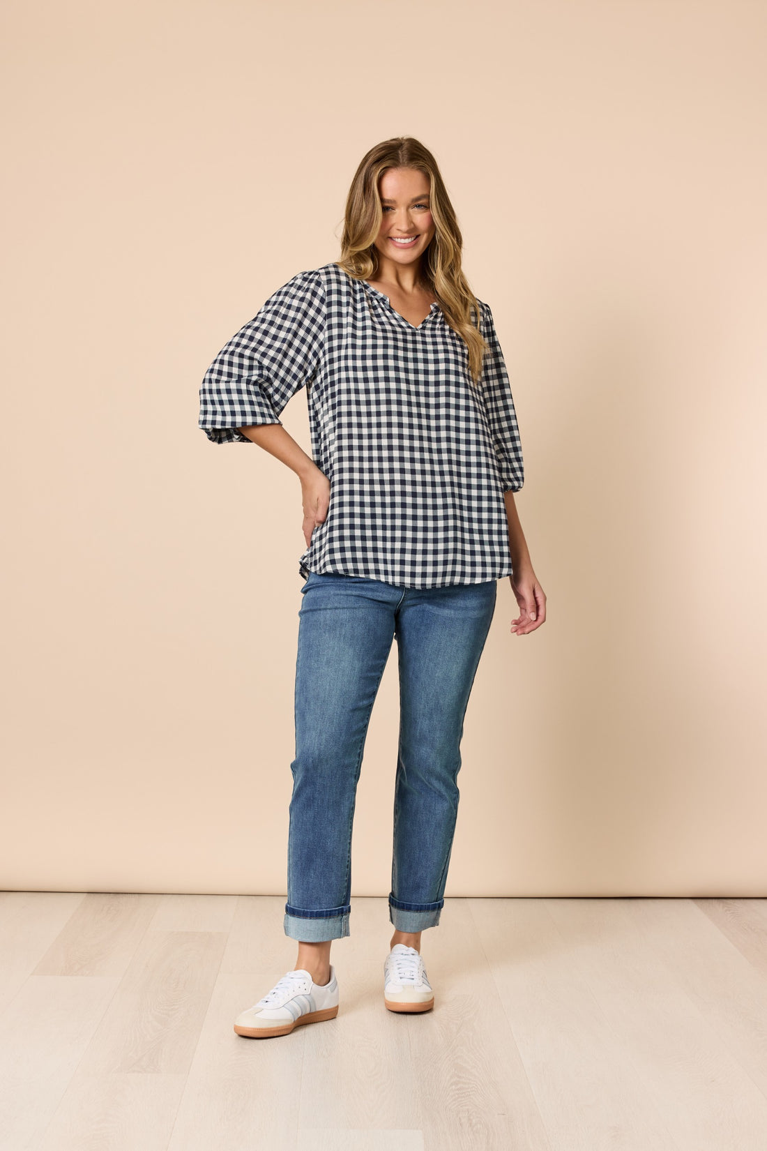 Gingham Check Top Navy/Ivory