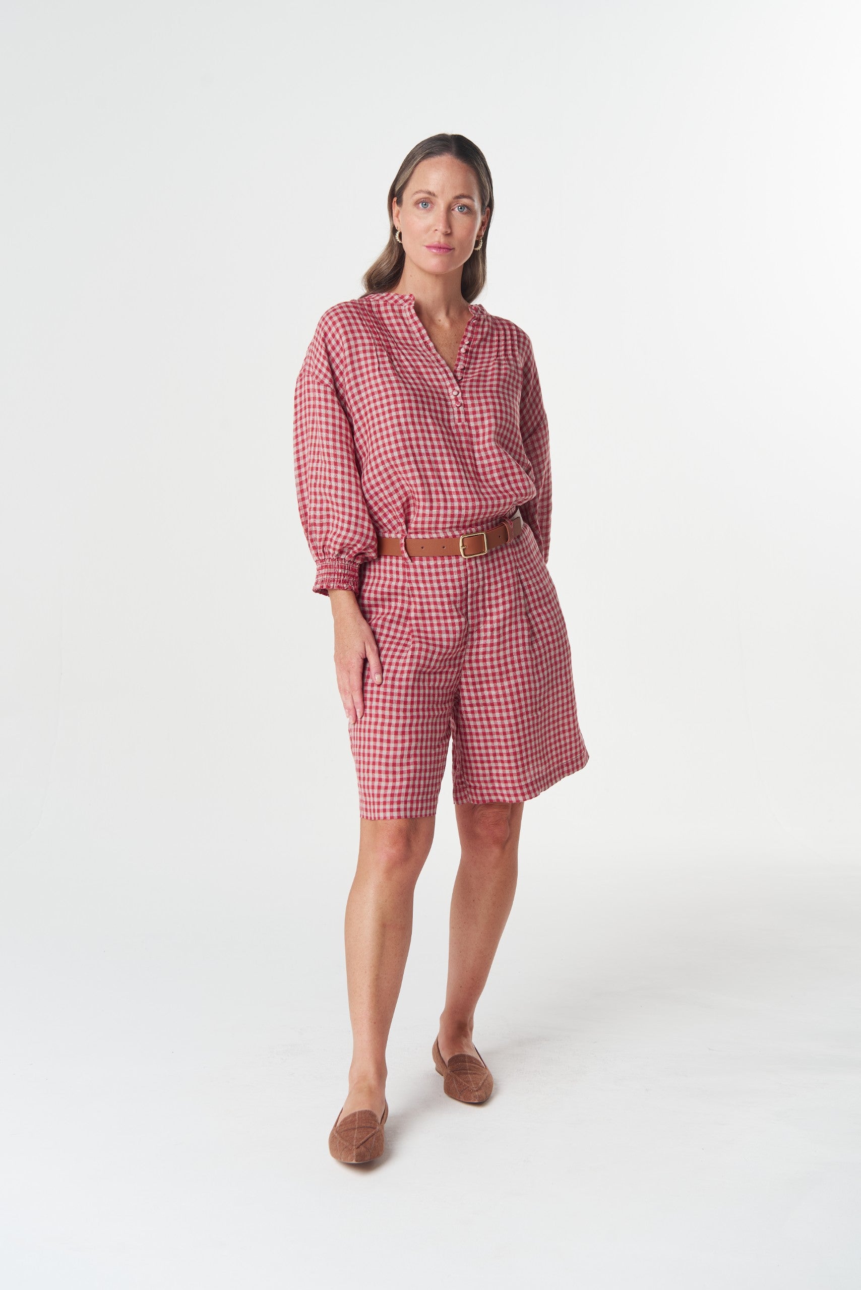 Ash Longer Mini Check Short - poinsettia