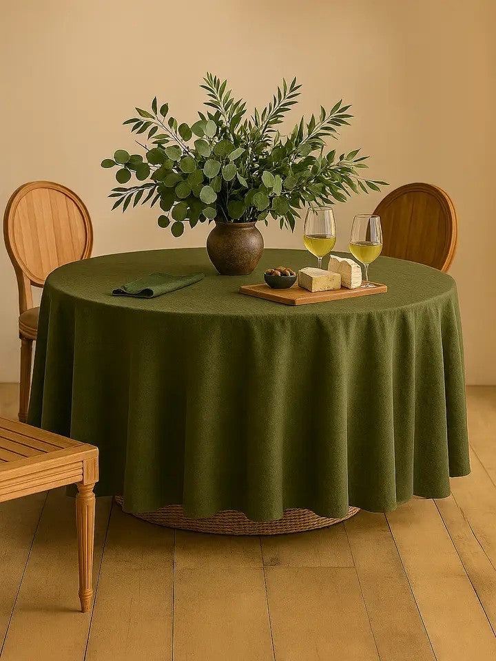 Round linen tablecloth 150cm - Olive