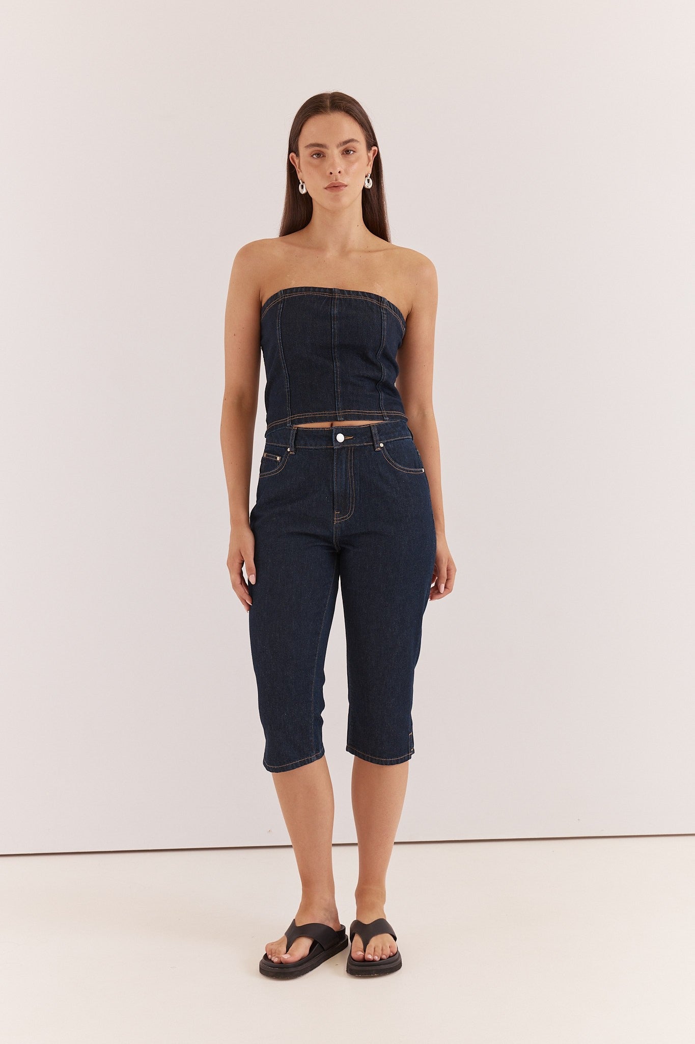 Lela Denim Pedal Pushers - navy