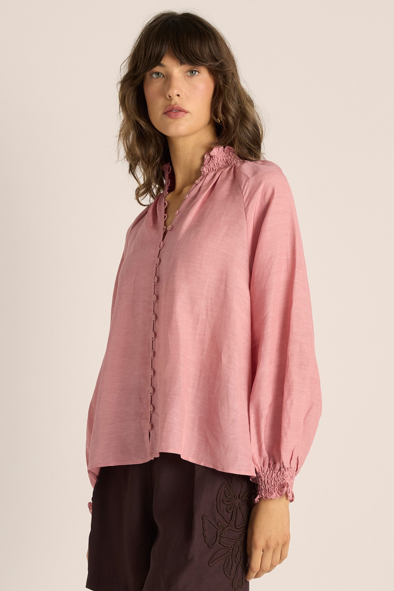 Lani Shirred Blouse - dusty rose