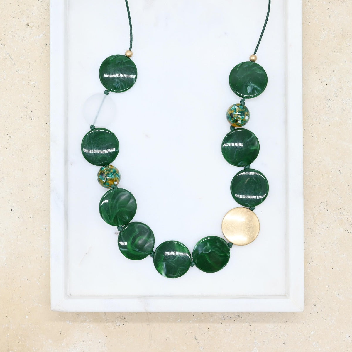 Resin Acrylic Metal Beaded necklace green