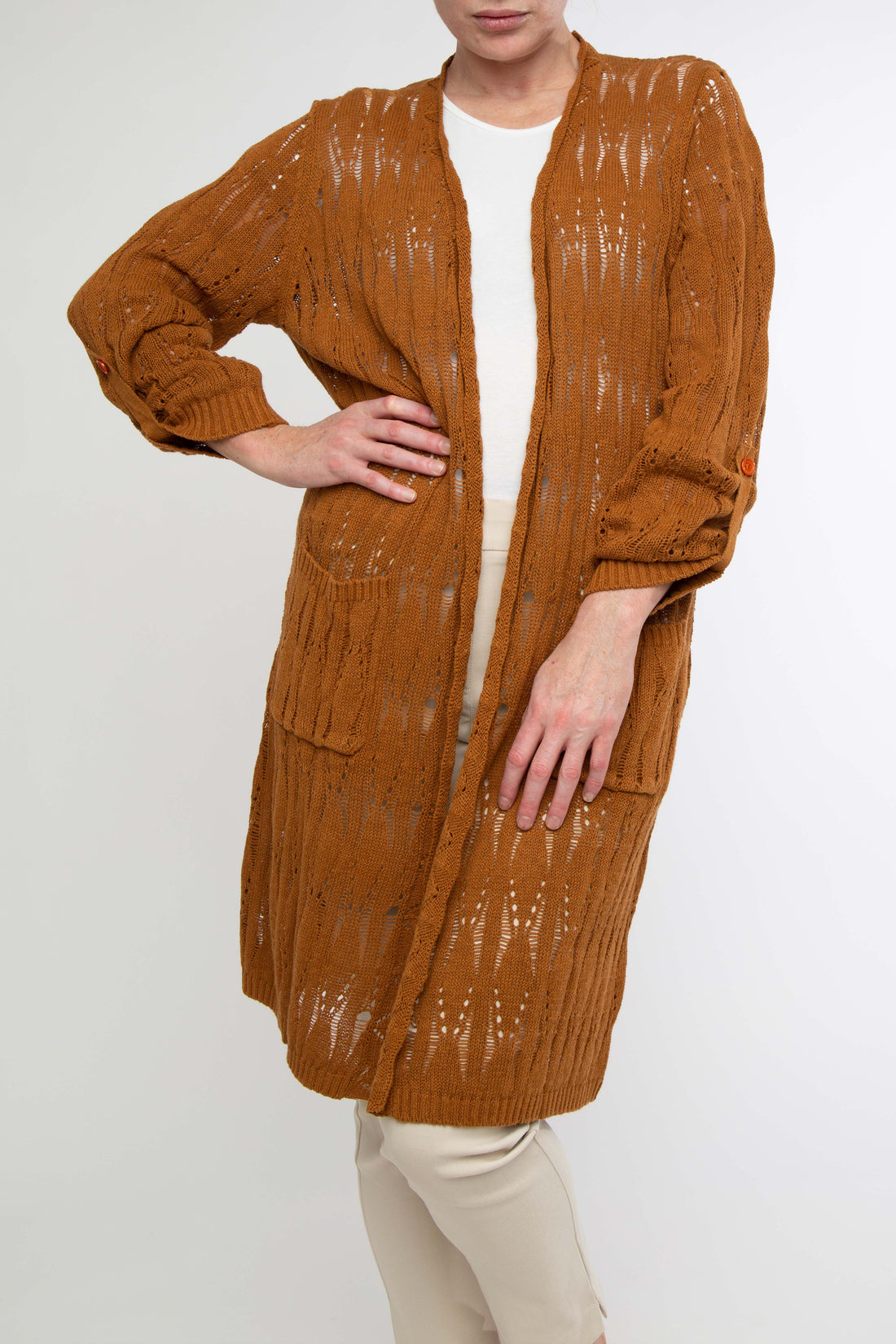 Long Pointelle cardigan whiskey P555006