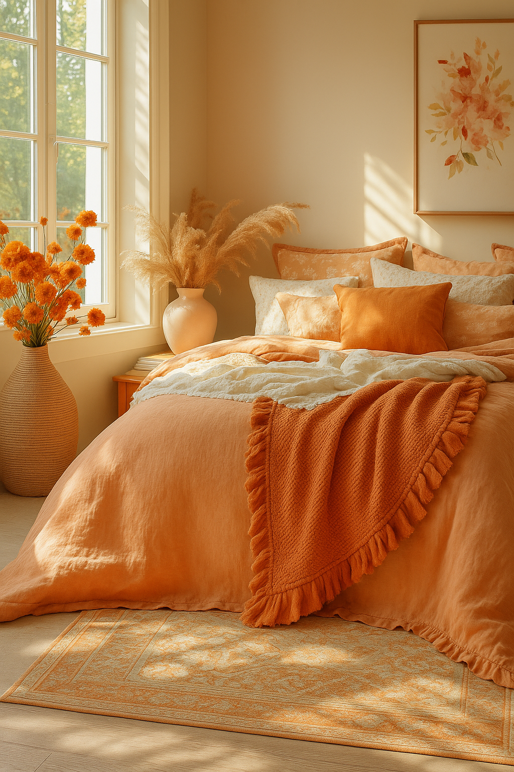 Organic Cotton Rustic Waffle Throw Blanket - Rust