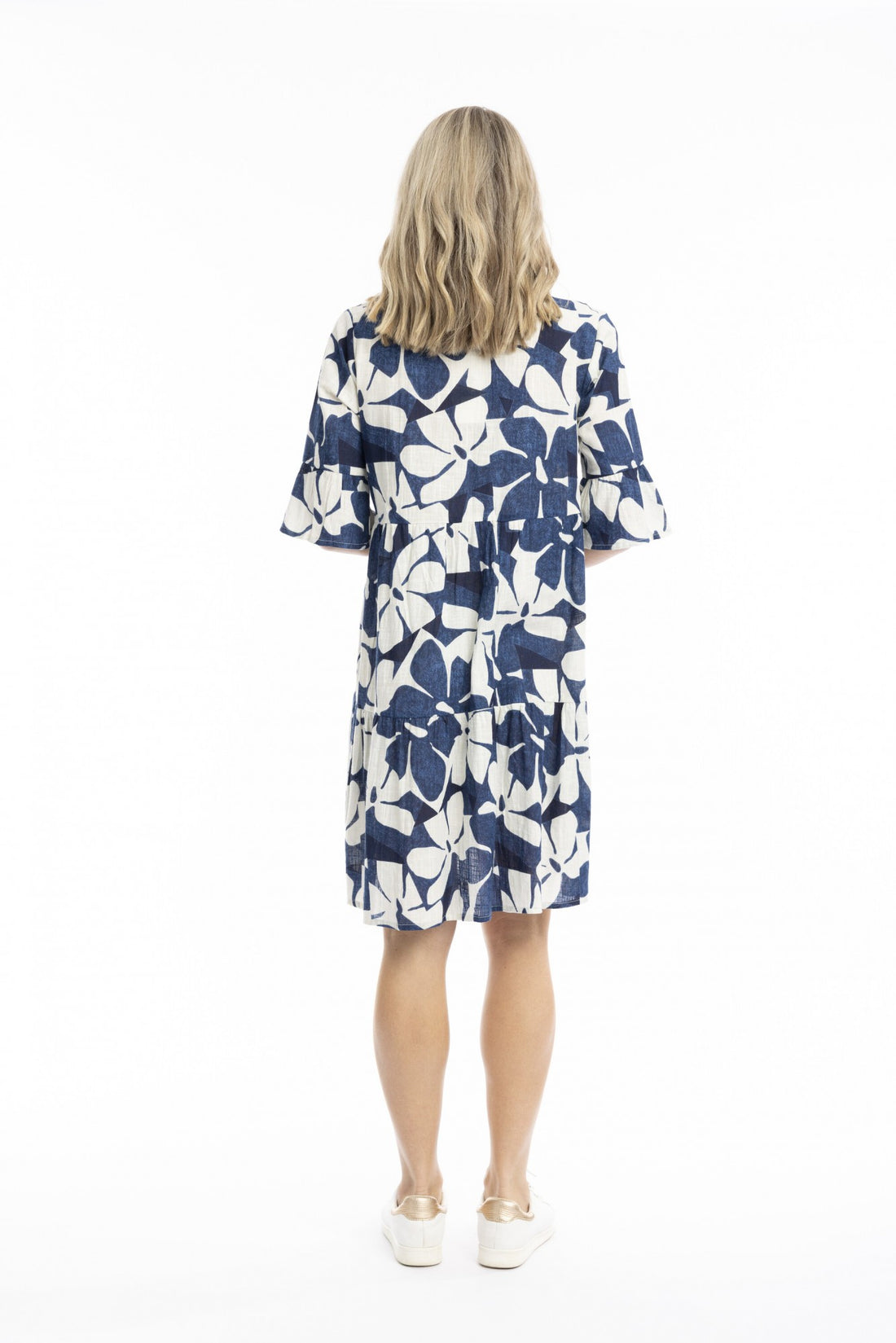 Cutout flowers navy- Maya button V neck dress