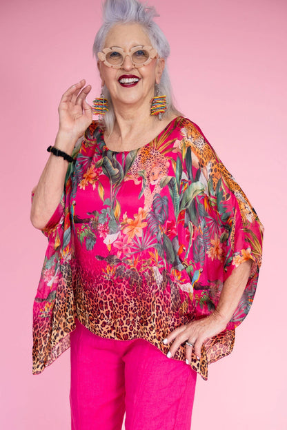 Jungle Silk Top - fuschia